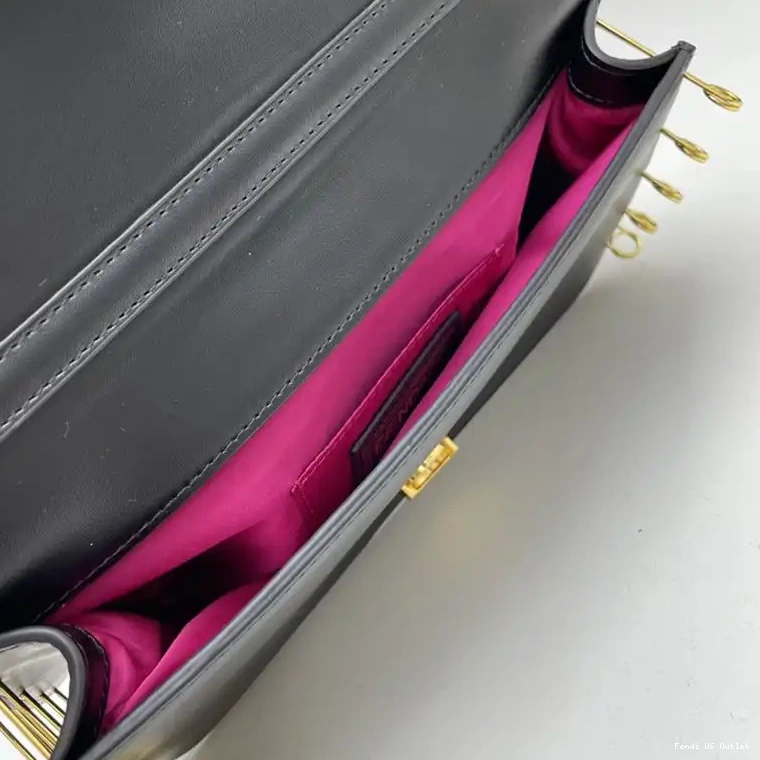 Cheap Baguette Medium Black with In Brooches Fendi Leather Pin Calf Bag Fendace 0407 HOT SALE